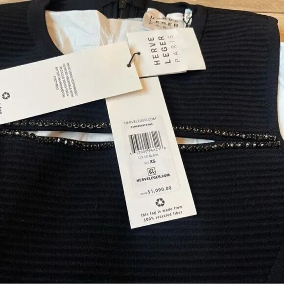 HERVE LEGER OTTOMAN MINI DRESS W/ CRYSTAL TRIM - Picture 7 of 7